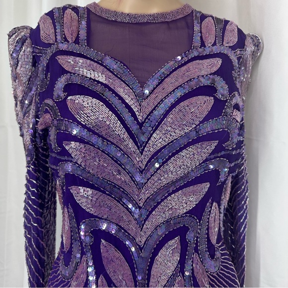 Scala Purple Intricately Beaded Sequined Silk Dress Size Small - Picture 5 of 10